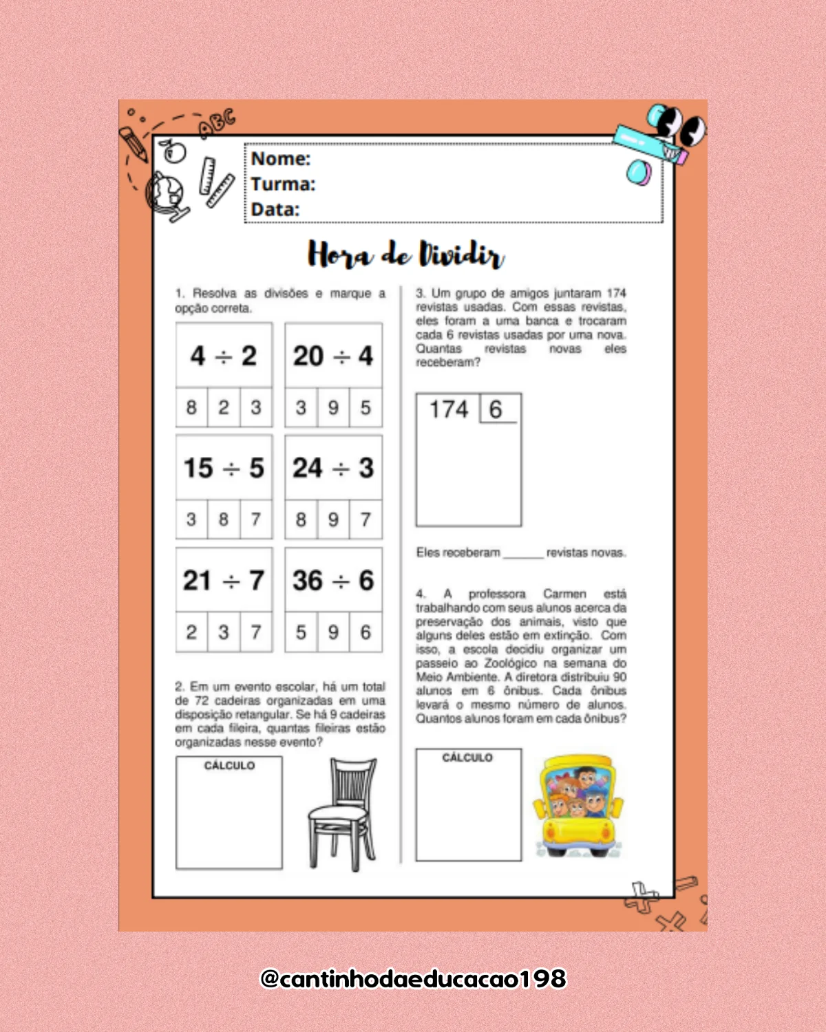 Apostila de divisão – 3º e 4º ano – PDF para Imprimir — amostra 4: Um material prático e divertido para ajudar os alunos a…