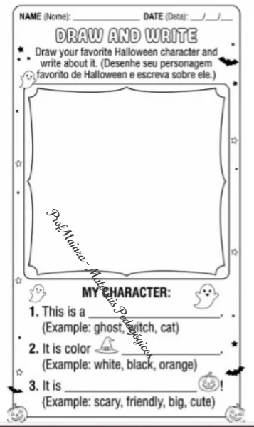Apostila de Inglês Halloween para Imprimir — amostra 3: Apostila de inglês com tema Halloween para crianças, com 10 páginas…
