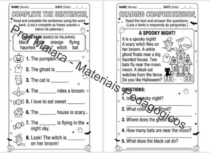 Apostila de Inglês Halloween para Imprimir — amostra 4: Apostila de inglês com tema Halloween para crianças, com 10 páginas…