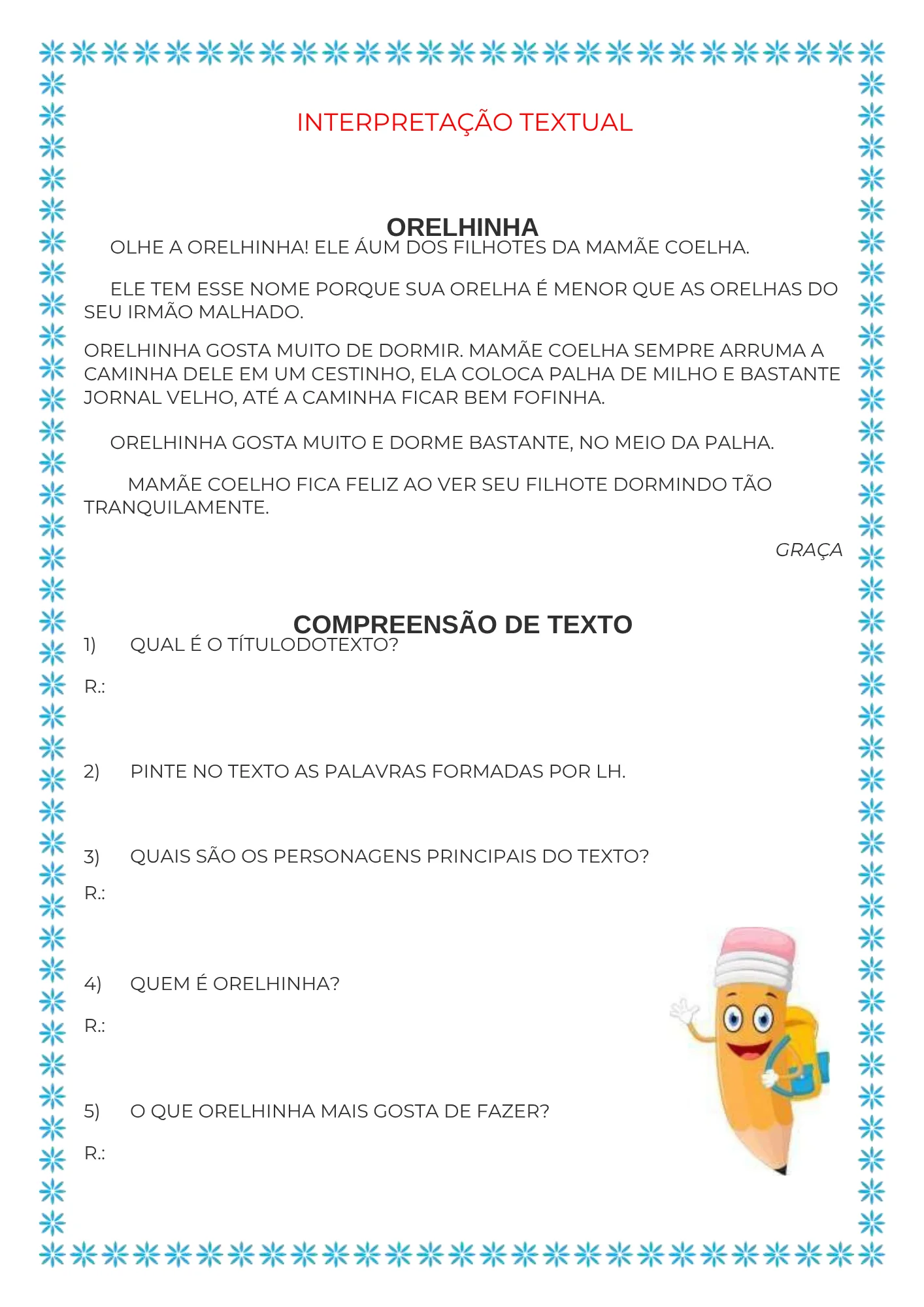 Apostila de Interpretação de Textos 1º e 2º Ano — amostra 1: Apostila com 20 páginas de textos curtos em letra CAIXA ALTA e…