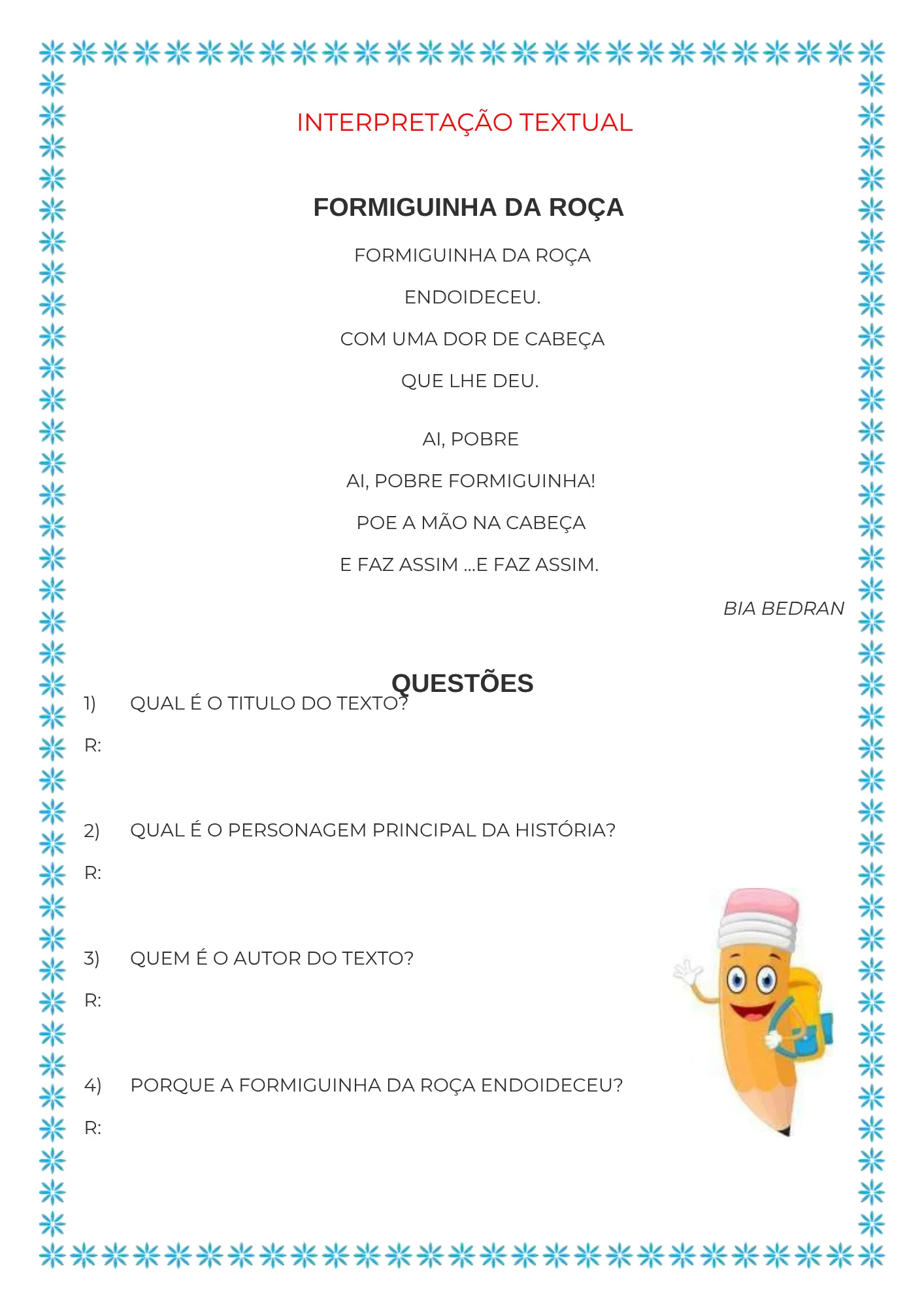 Apostila de Interpretação de Textos 1º e 2º Ano — amostra 3: Apostila com 20 páginas de textos curtos em letra CAIXA ALTA e…