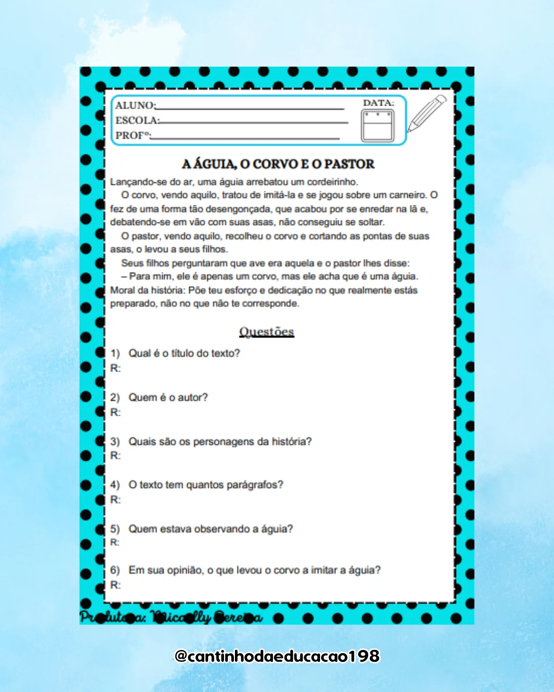APOSTILA DE INTERPRETAÇÃO DE TEXTOS – 3º, 4º E 5º ANO — amostra 3: Um material preparado para desenvolver a leitura,…
