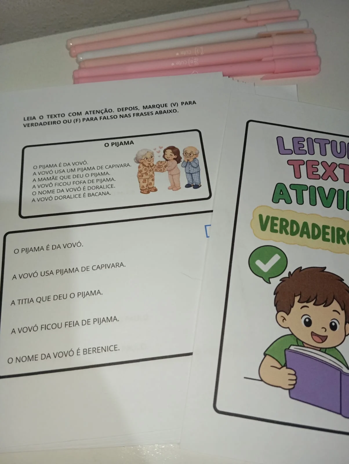 Apostila de Leitura e Compreensão Textual - 1º e 2º ano — amostra 5: Material com 50 páginas de pequenos textos em letra…