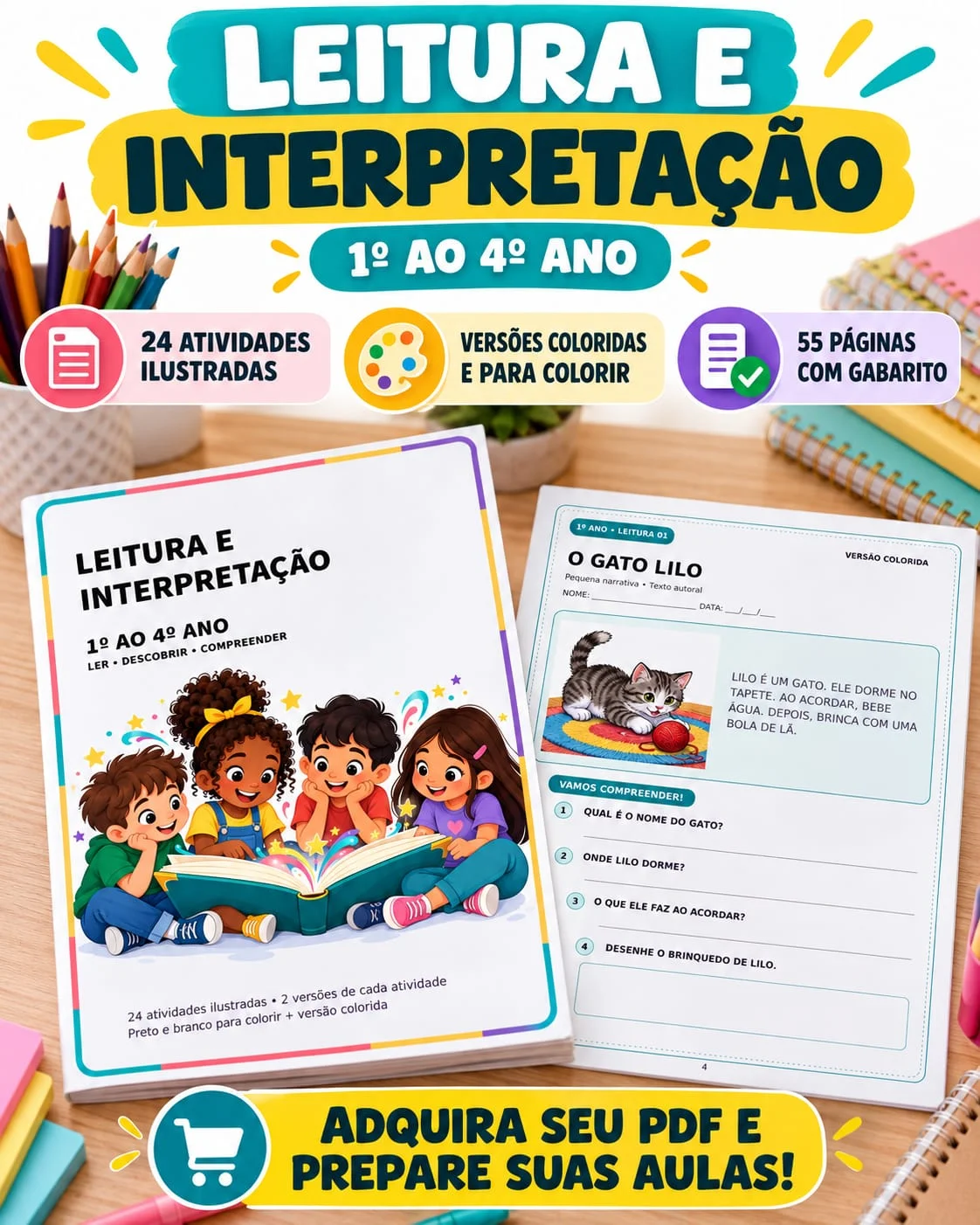 ✨ APOSTILA DE LEITURA E INTERPRETAÇÃO – 1º AO 4º ANO ✨ — Alfabetização para 4º ano: 💖 Que tal transformar suas aulas de…
