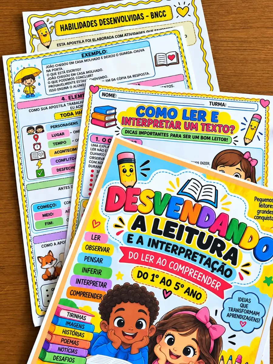 Apostila de Leitura e Interpretação de Texto 1º ao 5º Ano + Fichas Pedagógicas BNCC — amostra 6: Kit pedagógico com…