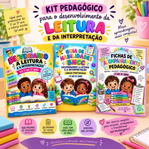 Apostila de Leitura e Interpretação de Texto 1º ao 5º Ano + Fichas Pedagógicas BNCC — capa do material