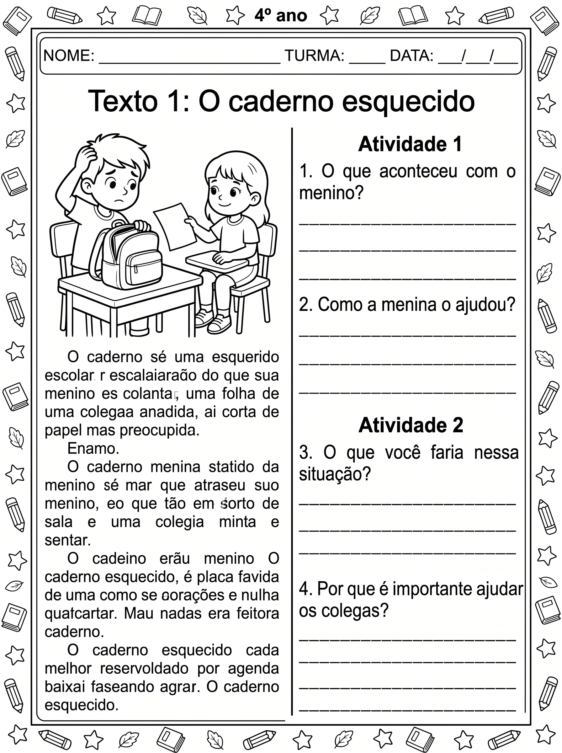 Apostila de Leitura e Interpretação de Texto 4º Ano — amostra 3: Textos trabalhados