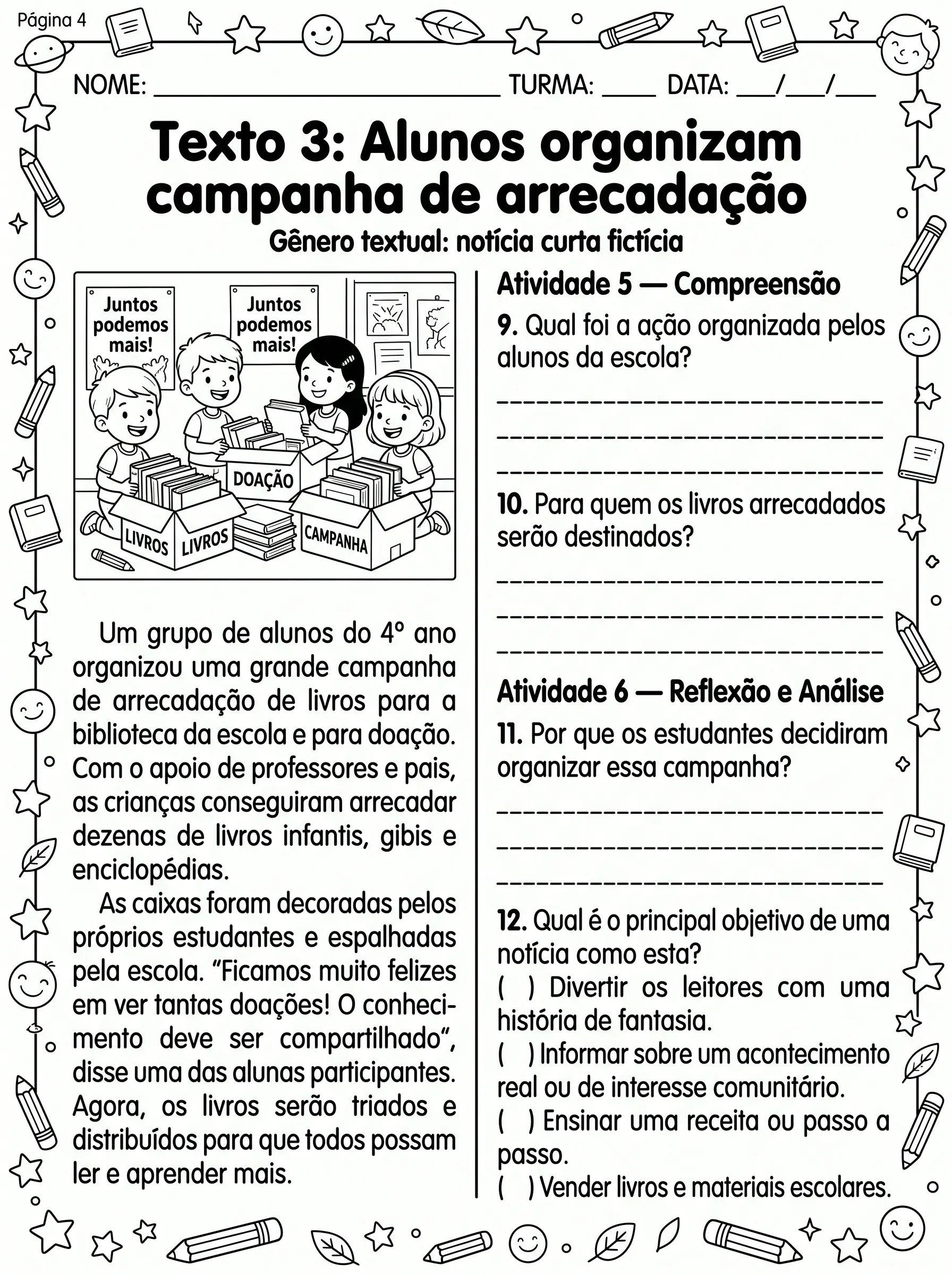 Apostila de Leitura e Interpretação de Texto 4º Ano — amostra 4: Objetivos pedagógicos