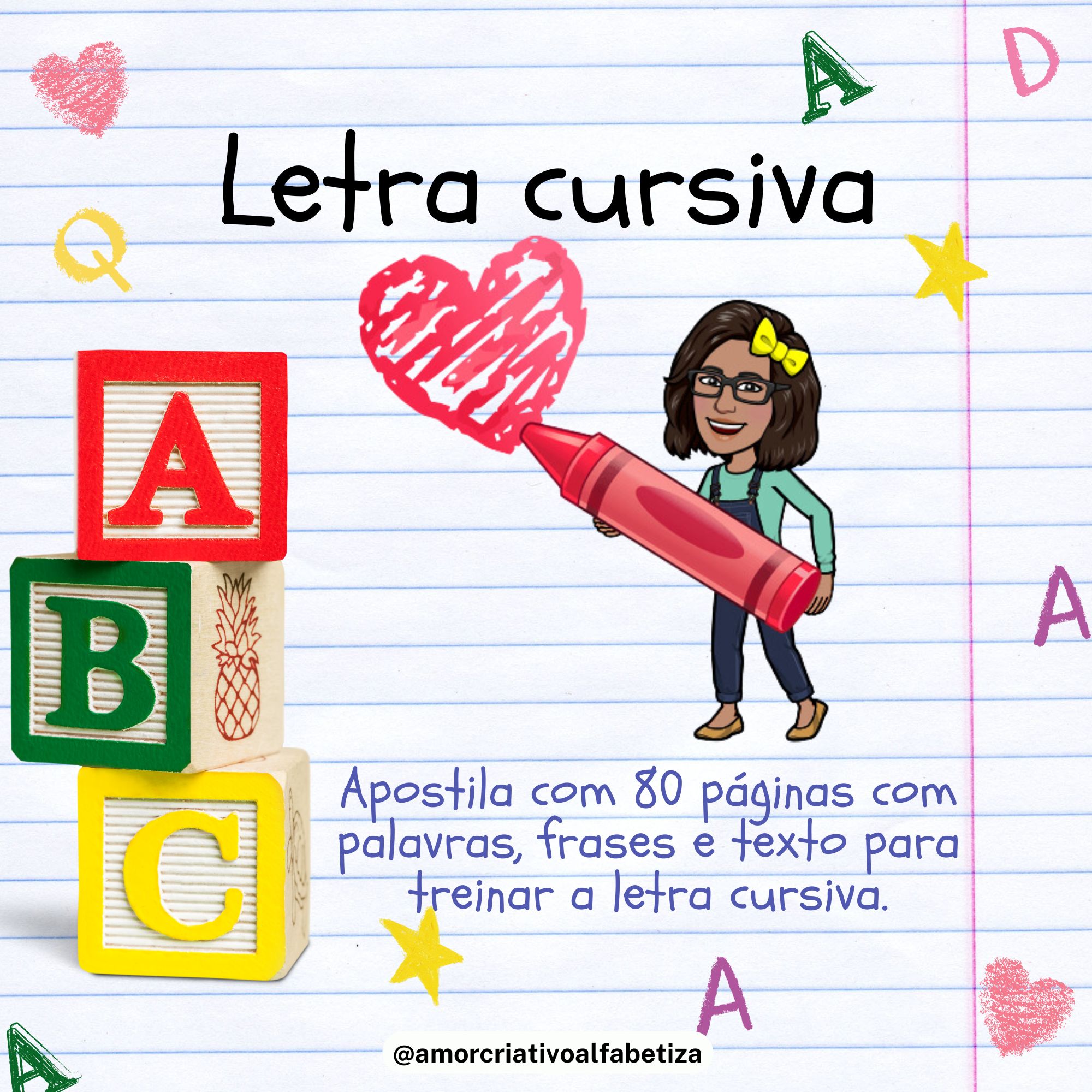 ✍️📚 Apostila de Letra Cursiva – 80 páginas de atividades — capa do material