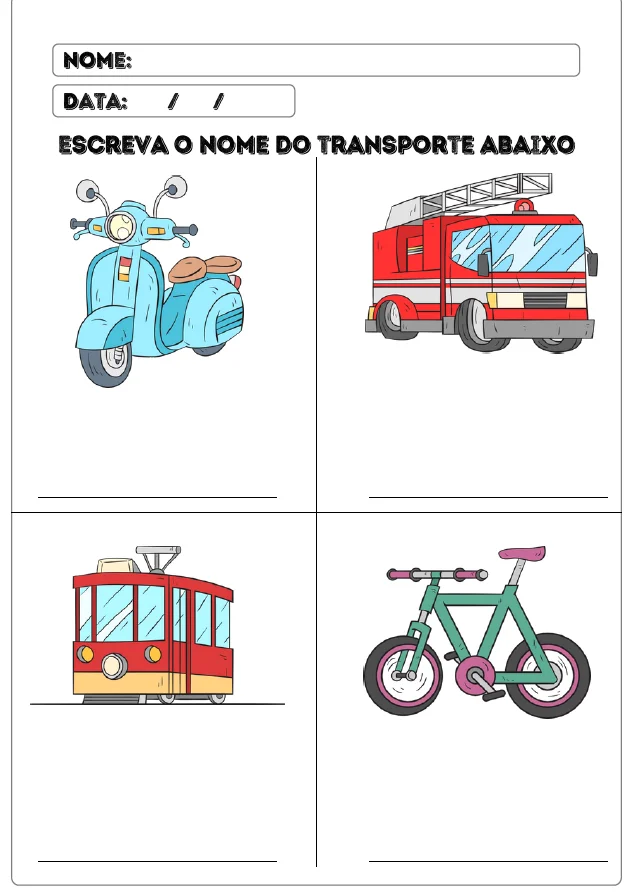 APOSTILA DE MEIOS DE TRANSPORTE - ANOS INICIAIS — amostra 6: Um material super divertido para trabalhar leitura, escrita e…