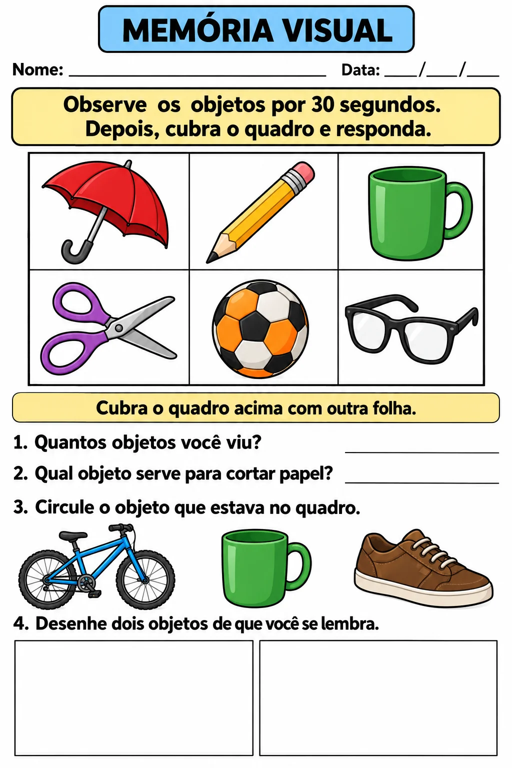 Apostila de Memória Visual e Estimulação Cognitiva para TDAH, TEA e DI — amostra 3: O que você pode trabalhar com esta…