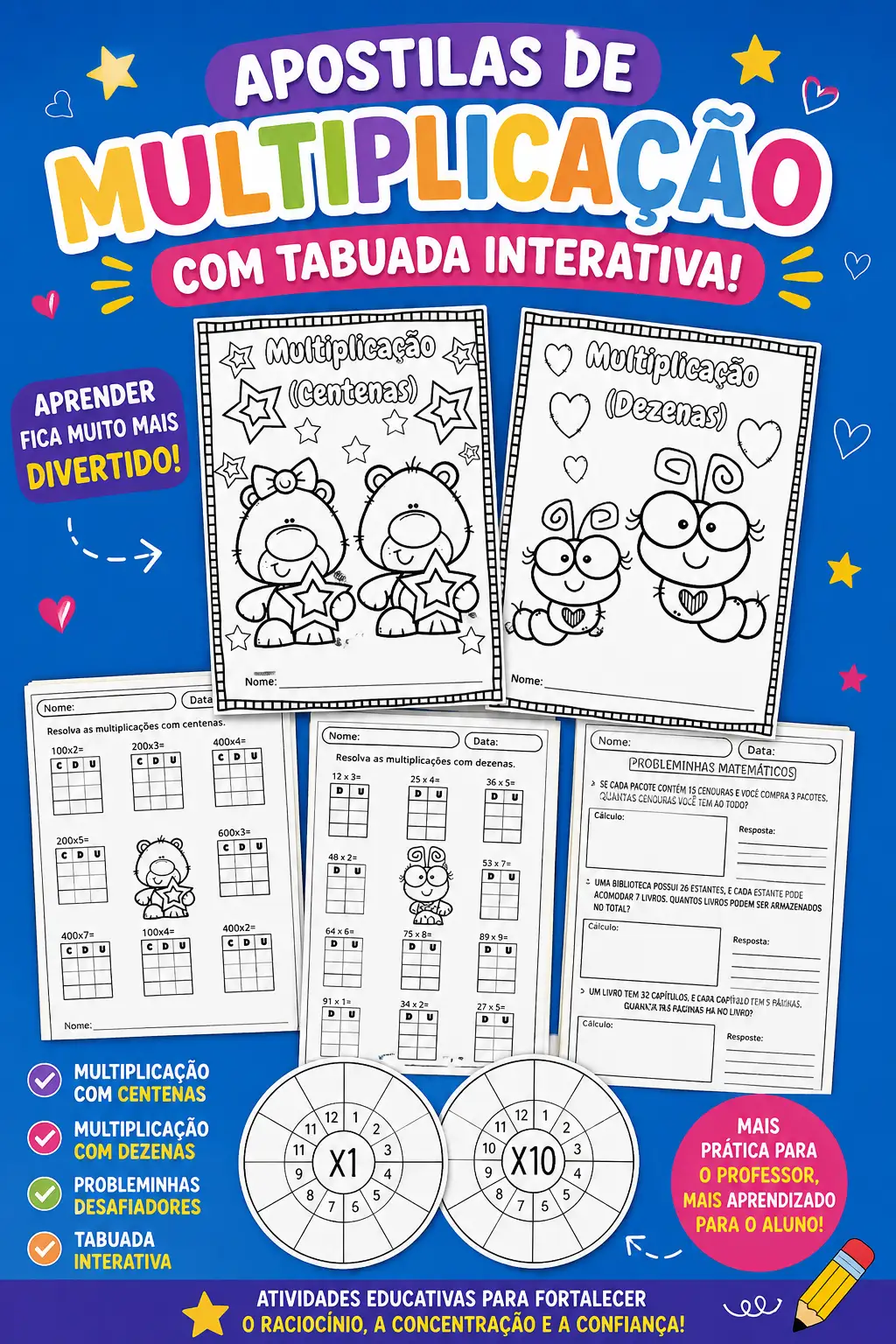 APOSTILA DE MULTIPLICAÇÃO COM TABUADA INTERATIVA - ENSINO FUNDAMENTAL — Alfabetização para Todas as séries: Este material…