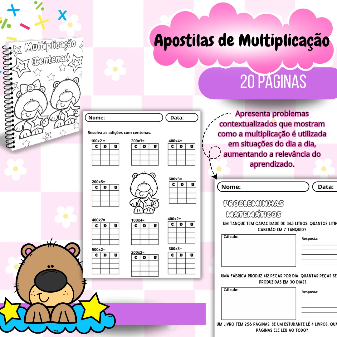 Apostila de multiplicação dezenas e centenas + Tabuada interativa — amostra 2: 📘✨ Pacote Apostilas de Multiplicação ✨✏️…