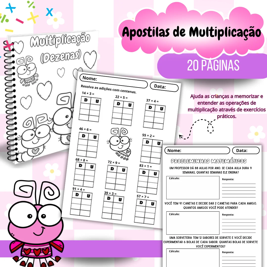 Apostila de multiplicação dezenas e centenas + Tabuada interativa — amostra 3: 📘✨ Pacote Apostilas de Multiplicação ✨✏️…