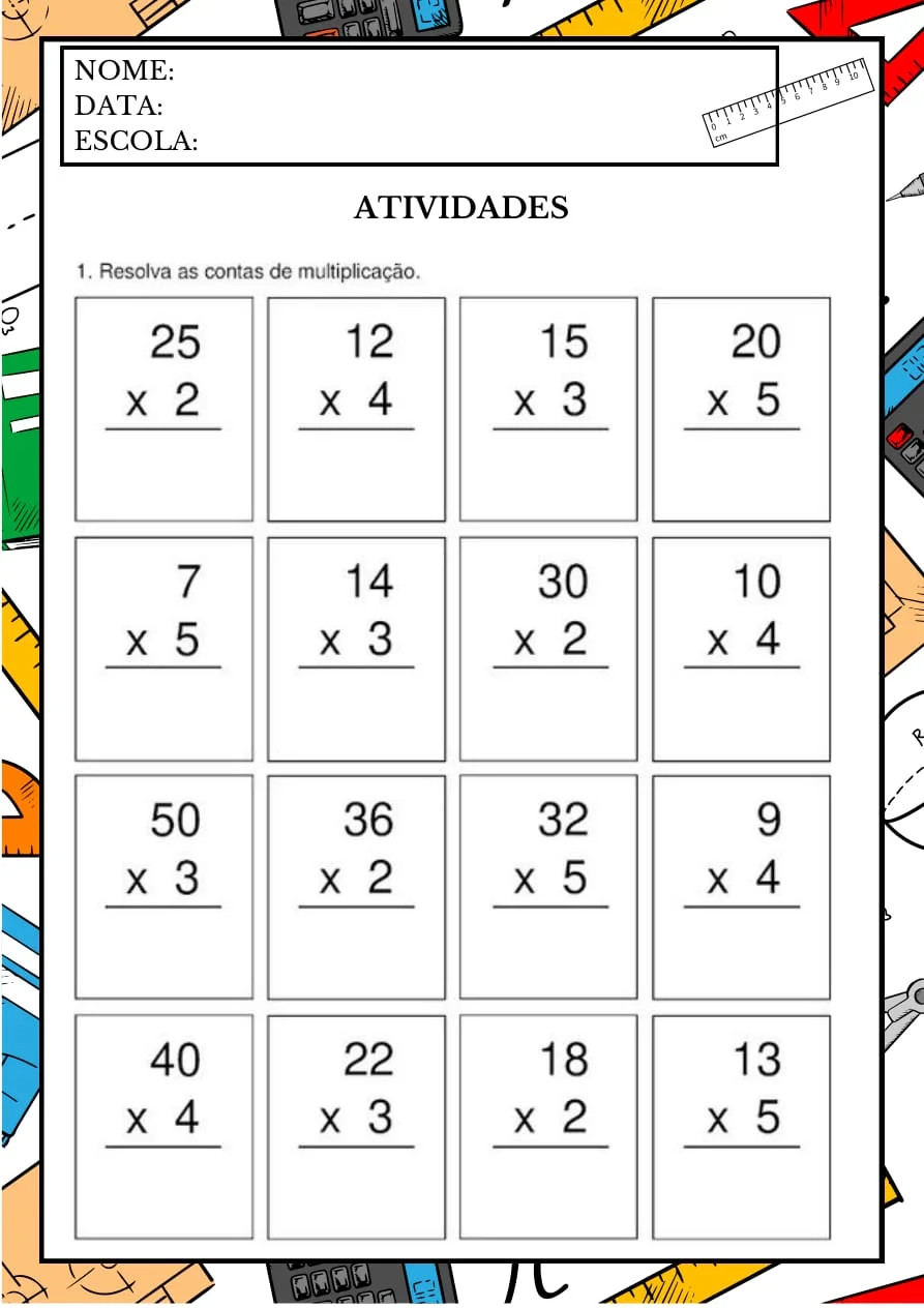 Apostila de Multiplicação simples em PDF — amostra 2: Apostila de Matemática com atividades de multiplicação para imprimir Apostila de Multiplicação simples em PDF — amostra 2: Apostila de Matemática com atividades de multiplicação para imprimir