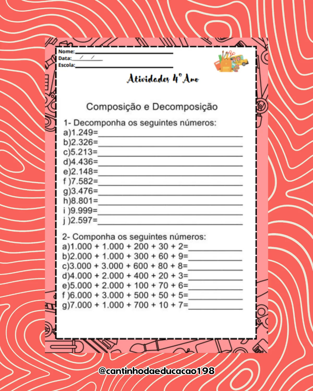 Apostila de reforço – 4º ano – PDF para Imprimir — amostra 4: Um material prático para revisar conteúdos, reforçar a…