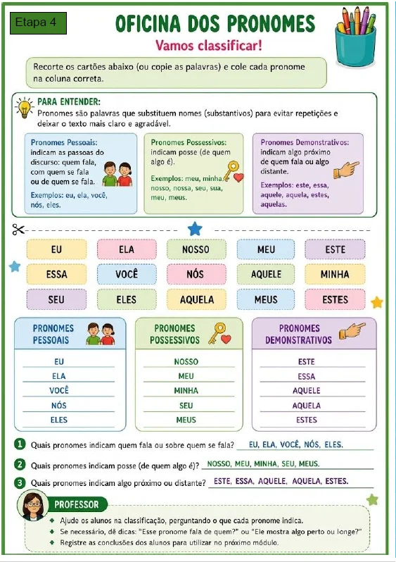 Apostila de Sequência Didática de Pronomes - 5º Ano — amostra 3: Textos de apoio e resenhas baseadas em livros consagrados…
