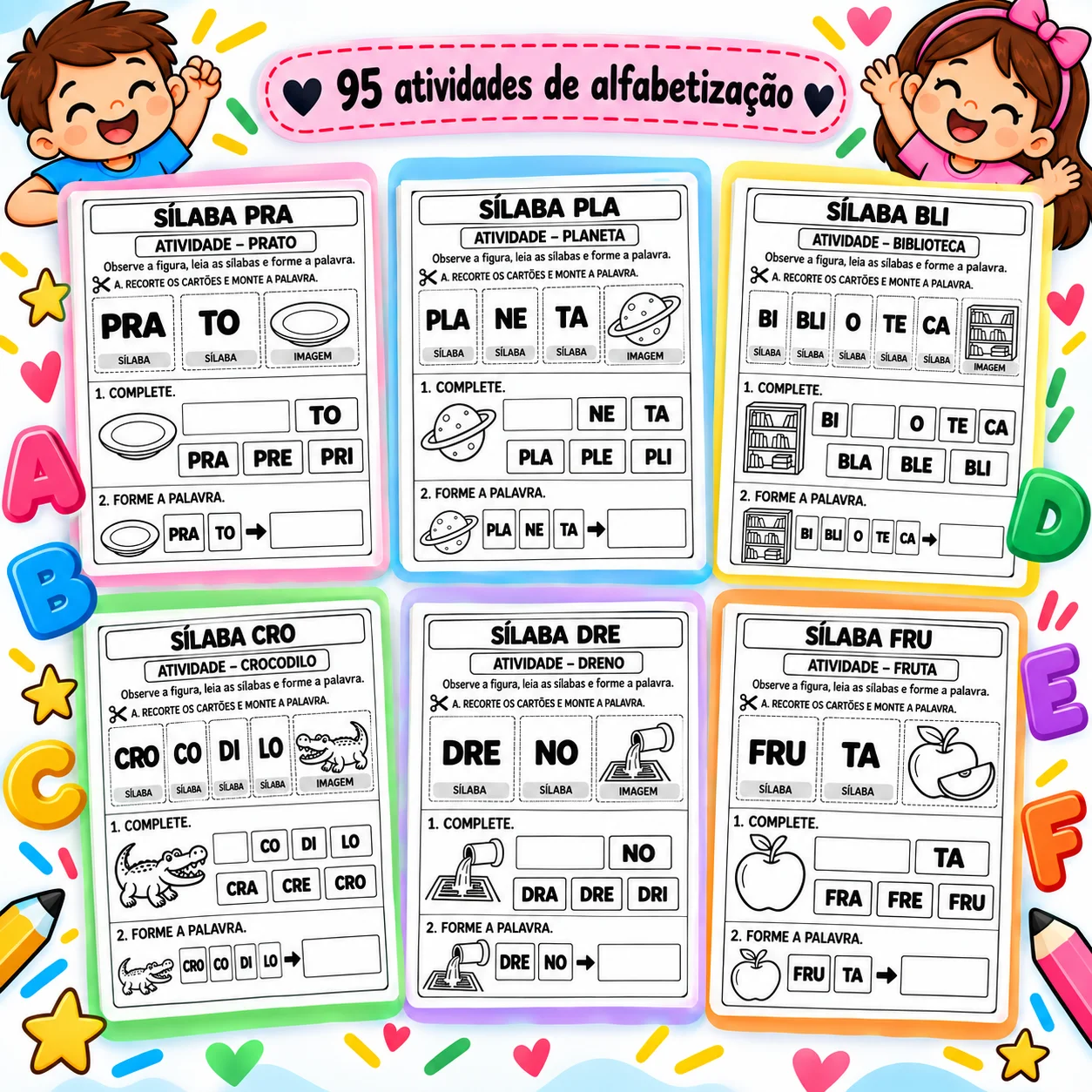 Sílabas Complexas – 95 Atividades de Alfabetização — amostra 1: O que você encontra no material