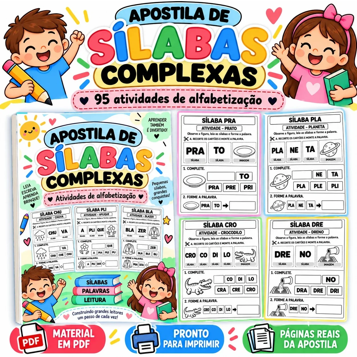 Sílabas Complexas – 95 Atividades de Alfabetização — amostra 3: Formato