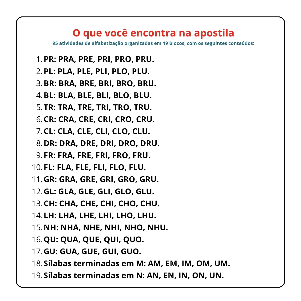 Sílabas Complexas – 95 Atividades de Alfabetização — amostra 5: Apostila em PDF com 95 atividades de sílabas complexas para…