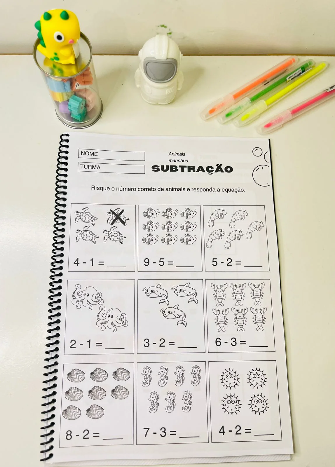 Apostila de Subtração Simples – Atividades de Matemática — amostra 4: Atividades de subtração simples com imagens, cálculos…