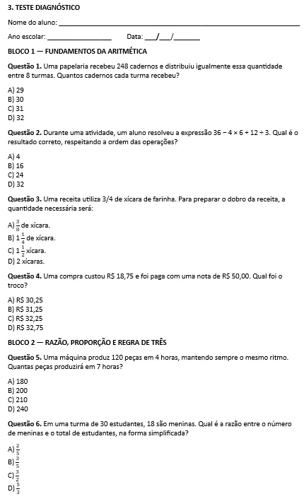 Apostila Diagnóstica - Aritmética e Matemática Financeira — amostra 2: Apostila completa de diagnóstico em matemática…
