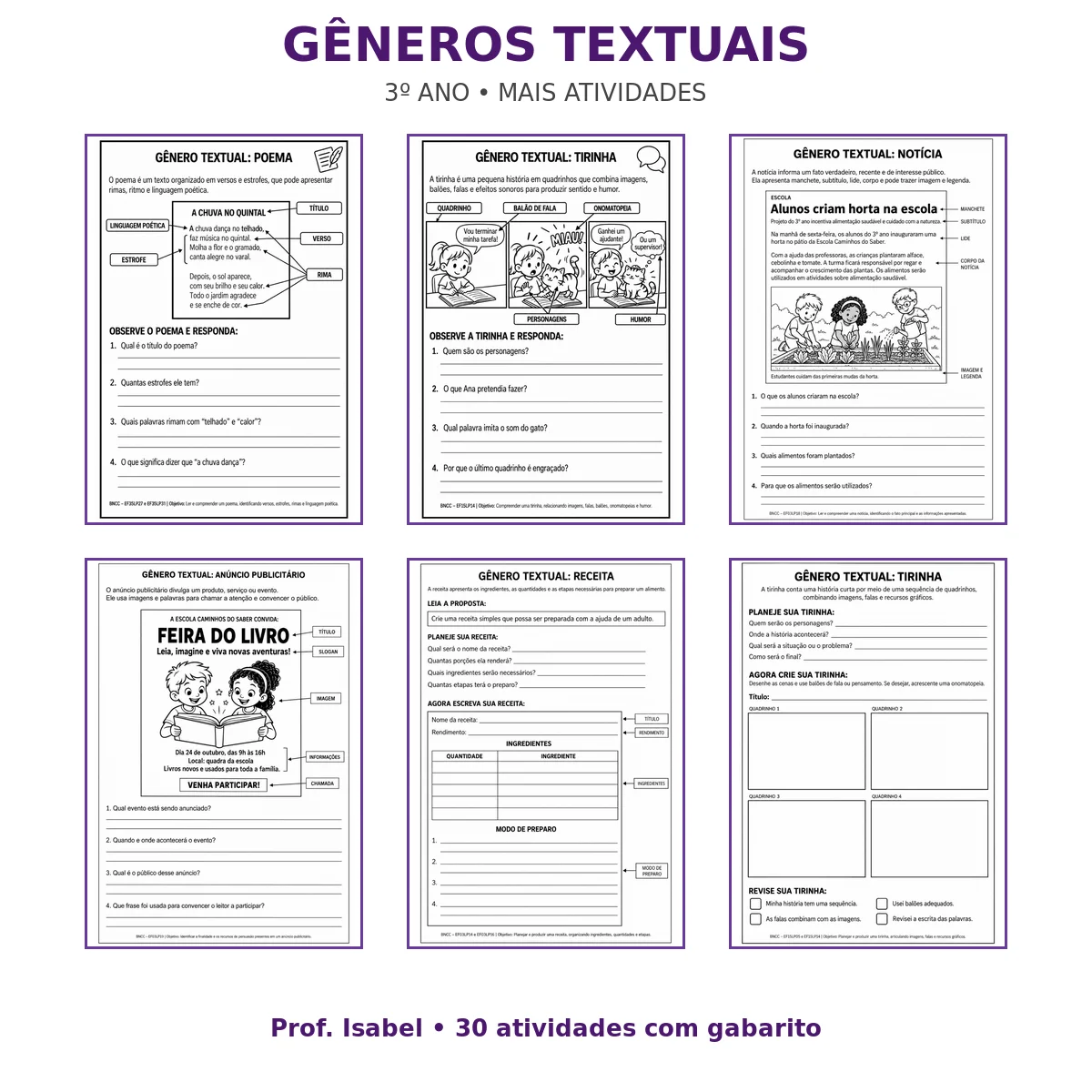 Apostila Gêneros Textuais 3º Ano – 30 Atividades com Gabarito em PDF — amostra 1: Apostila de Gêneros Textuais para o 3º Ano