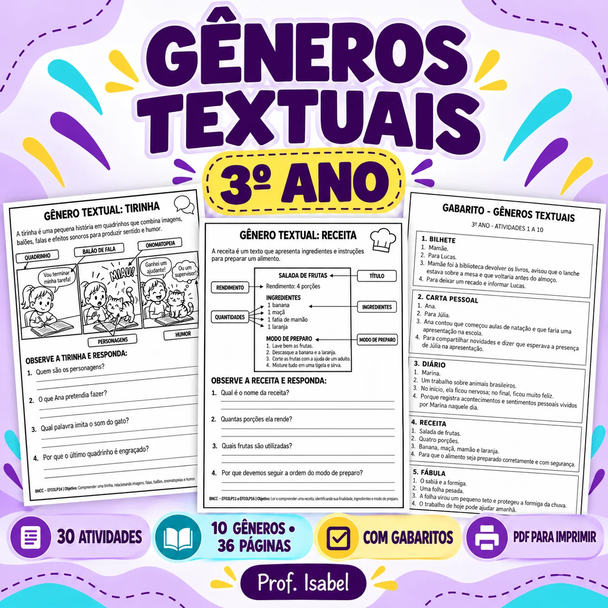 Apostila Gêneros Textuais 3º Ano – 30 Atividades com Gabarito em PDF — Alfabetização para 3º ano: Trabalhe os principais…