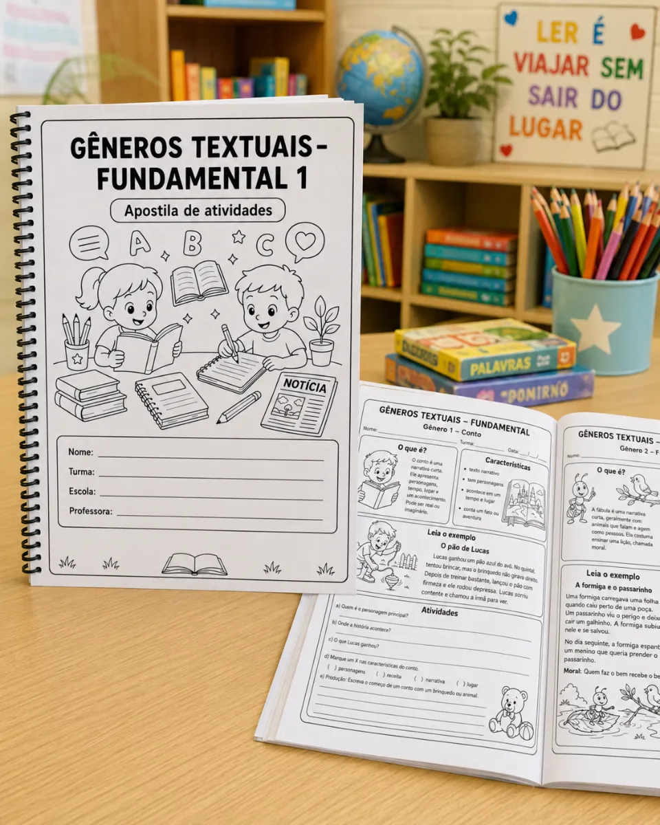 Apostila Gêneros Textuais – Fundamental 1 — amostra 2: Volume 1 – 15 Gêneros Textuais Um material completo, prático e…