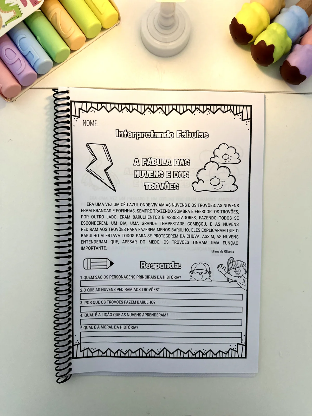 Apostila interpretação de Fábulas ilustradas — amostra 3: Apostila Interpretando Fábulas com 18 páginas de atividades ara…
