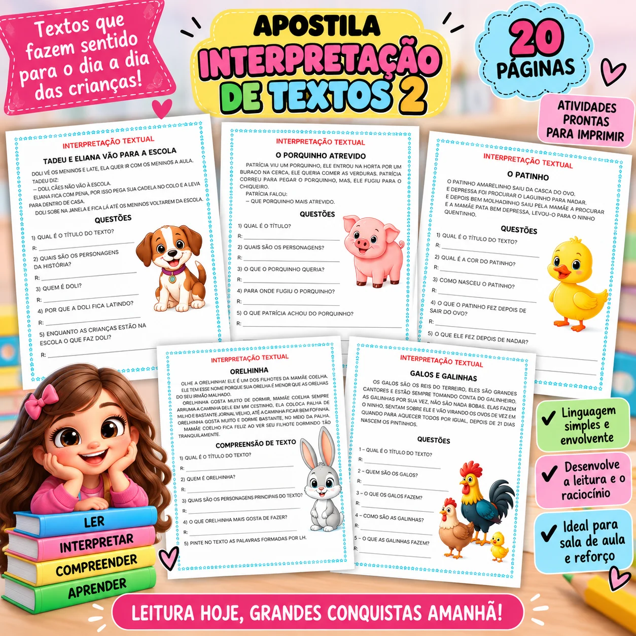 Apostila Interpretação de Textos 2 – Leitura e Compreensão — amostra 2: Apostila com 20 páginas de interpretação textual ,…