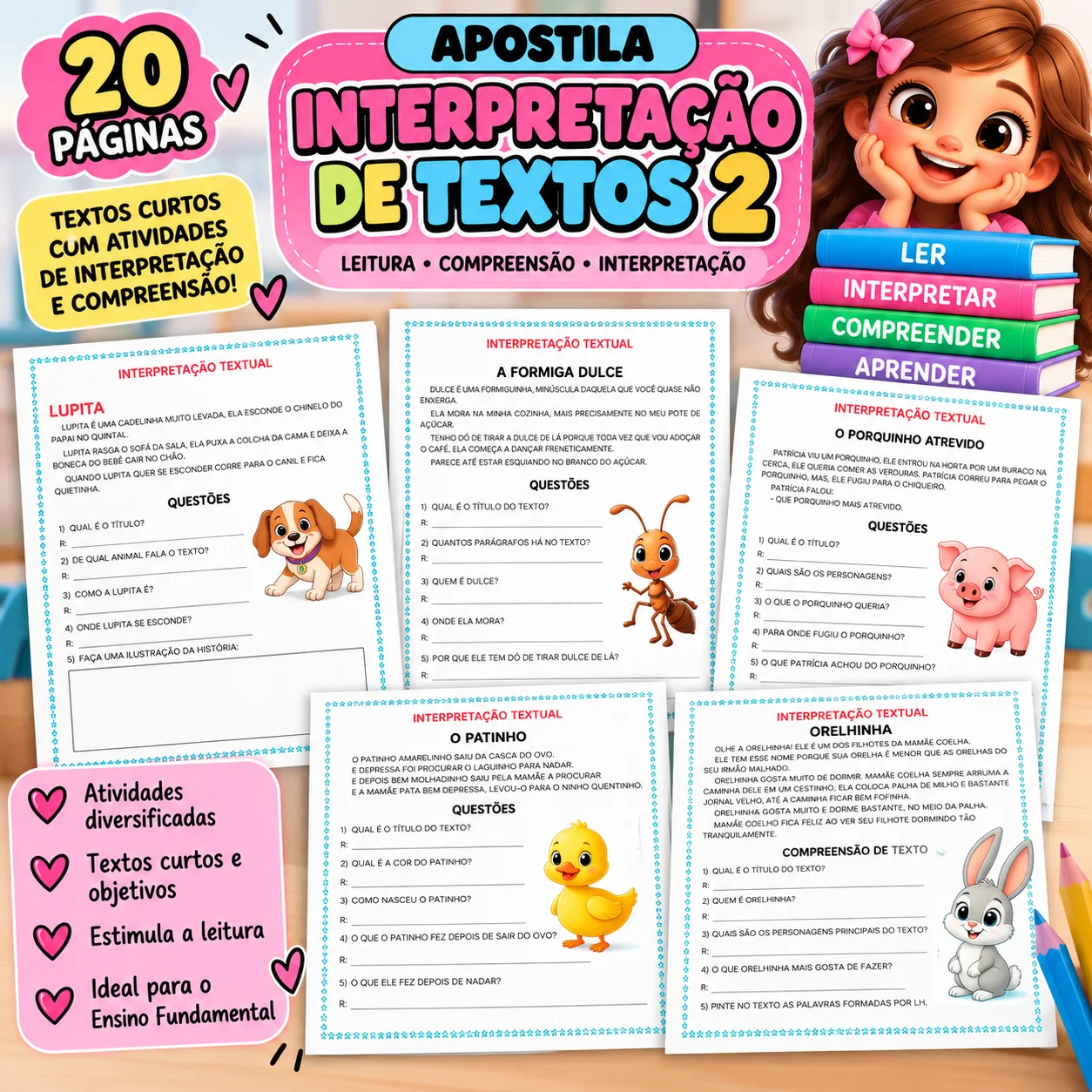 Apostila Interpretação de Textos 2 – Leitura e Compreensão — amostra 3: Apostila com 20 páginas de interpretação textual ,…