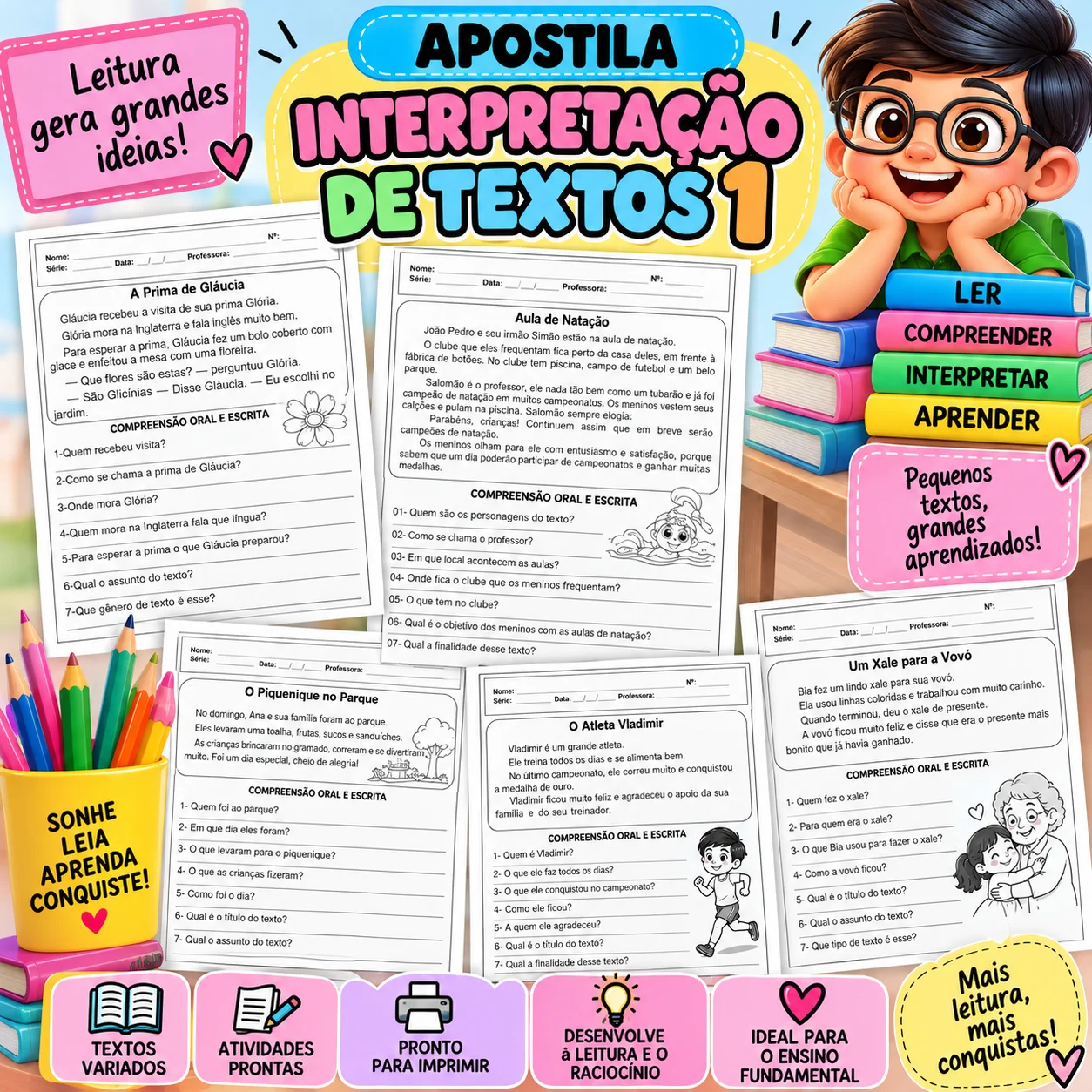 Apostila Interpretação Leitura e Compreensão Ensino Fundamental — amostra 1: Material com 14 páginas , ideal para trabalhar…