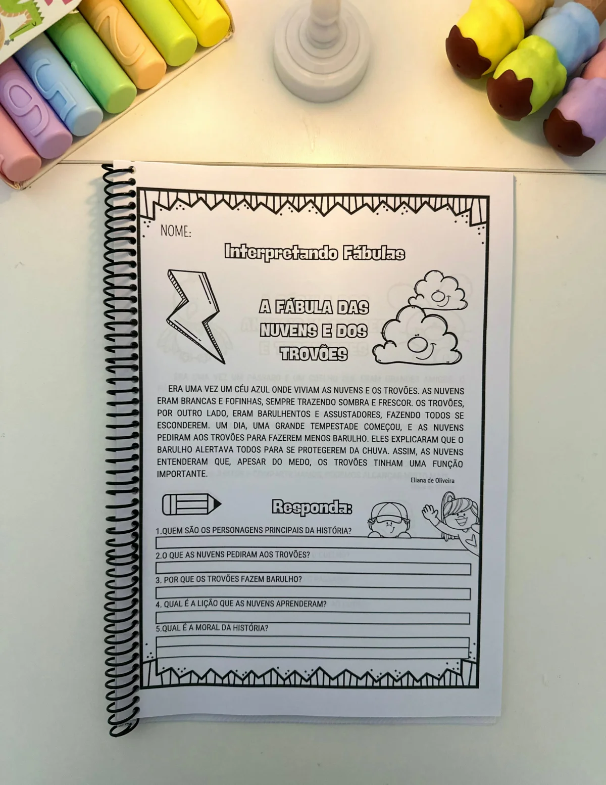 Apostila Interpretando Fábulas – PDF para Imprimir — amostra 2: São propostas de Fábulas ilustradas com perguntas de…