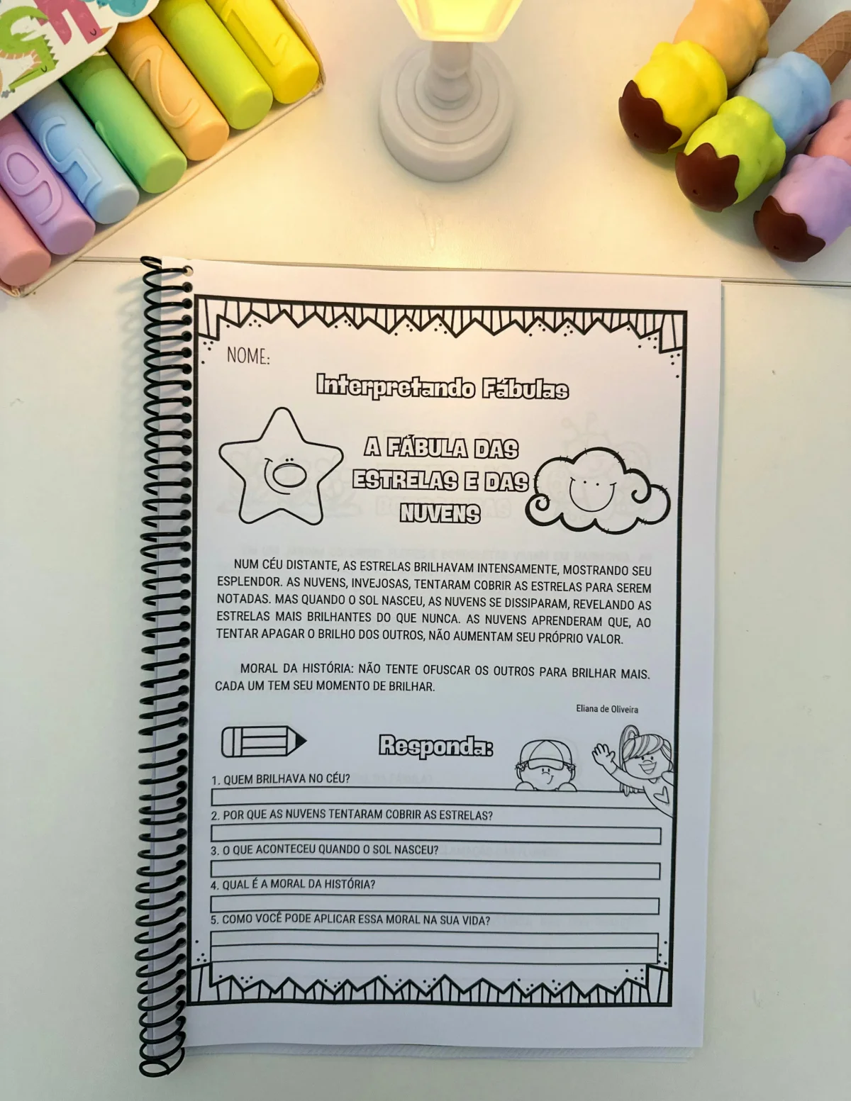 Apostila Interpretando Fábulas – PDF para Imprimir — amostra 4: São propostas de Fábulas ilustradas com perguntas de…