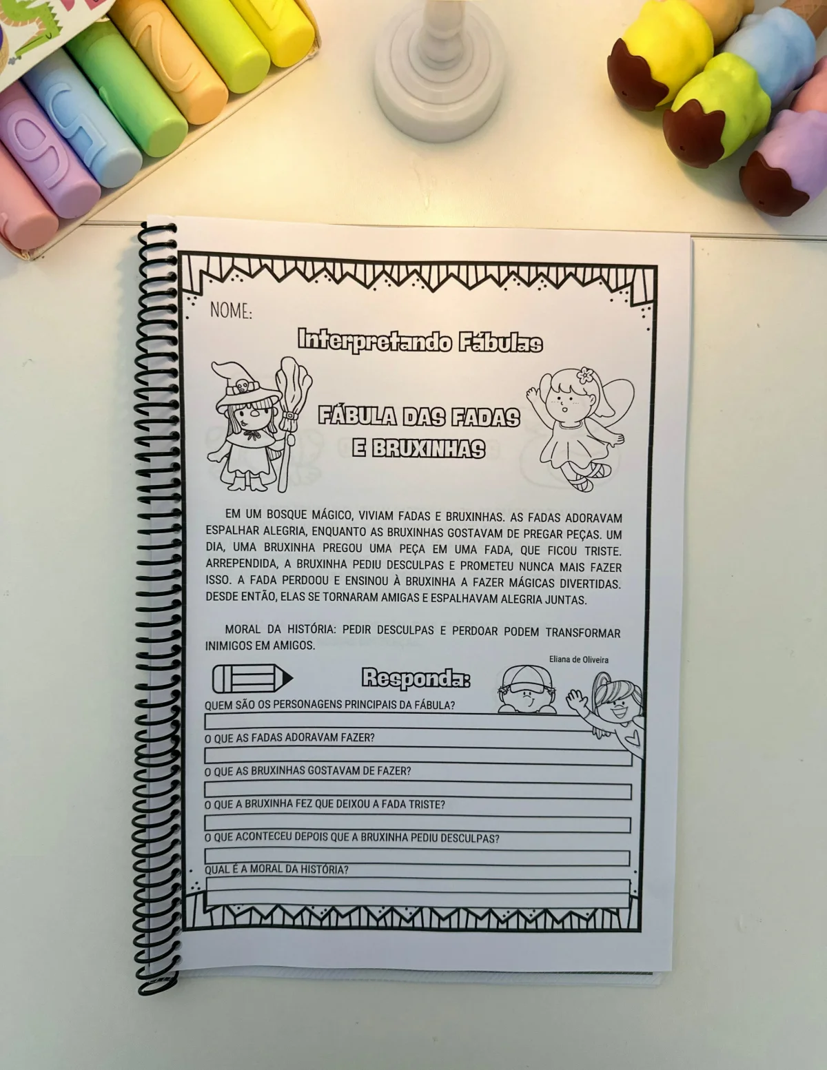 Apostila Interpretando Fábulas – PDF para Imprimir — amostra 5: São propostas de Fábulas ilustradas com perguntas de…