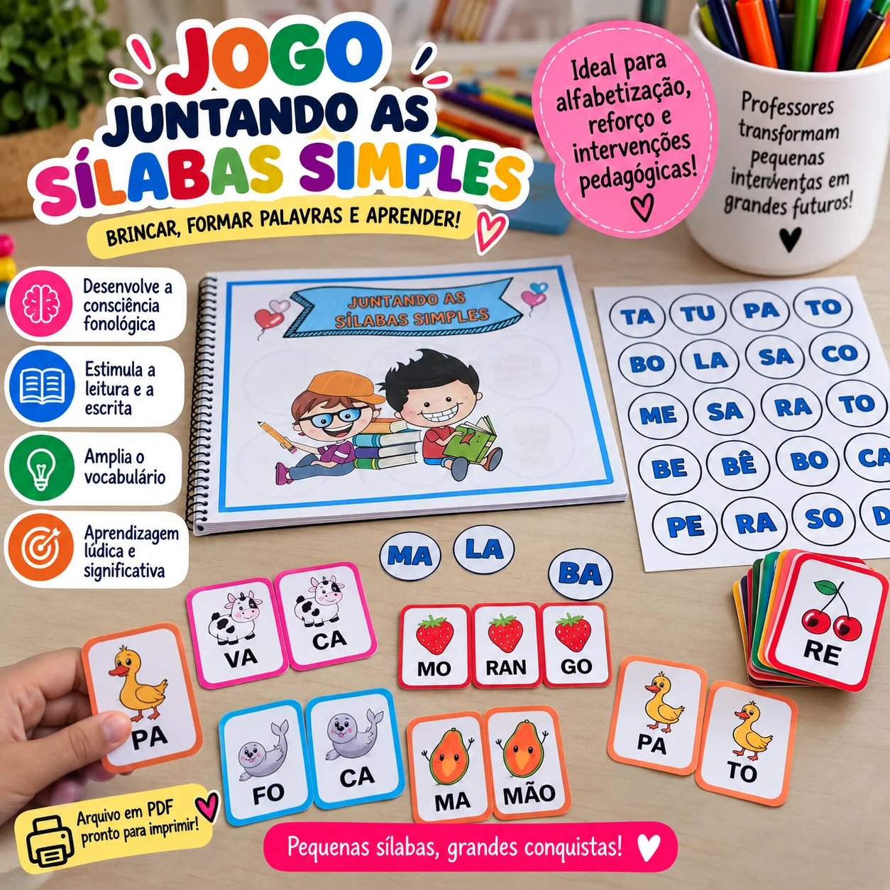🤩 APOSTILA - JUNTANDO AS SÍLABAS SIMPLES: Brincando e Aprendendo! 🤩 — capa do material