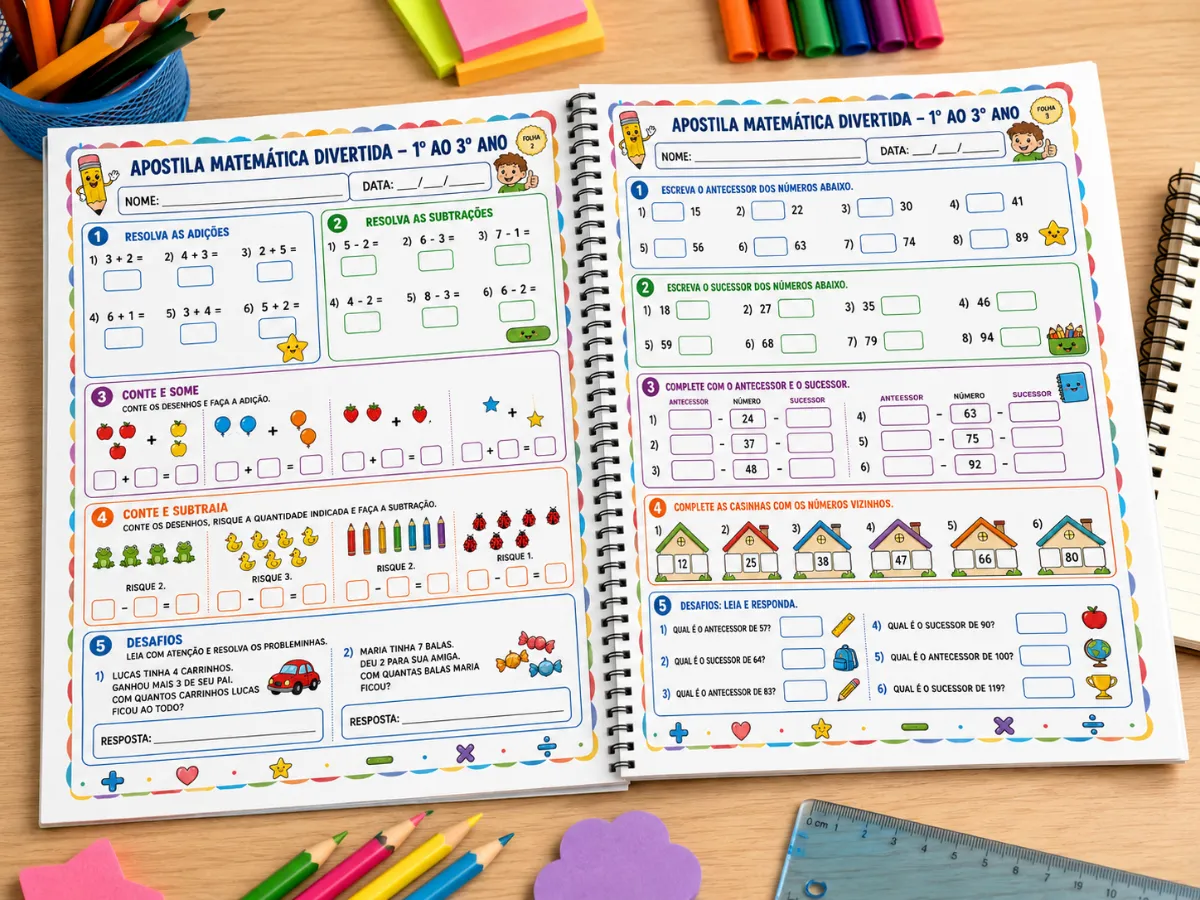 Apostila Matemática Divertida – Atividades 1º ao 3º Ano — amostra 3: 🖨️ Material pronto para imprimir, encadernar e…