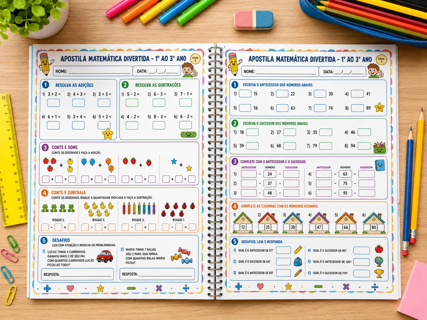 Apostila Matemática Divertida – Atividades do 1º ao 3º Ano — amostra 3: Apostila de Matemática com 10 páginas de atividades…