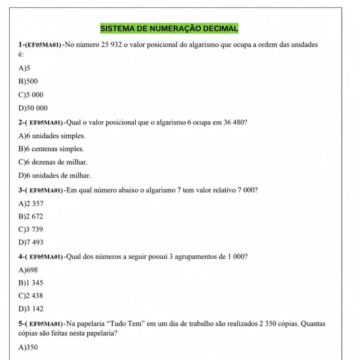 Apostila Matemática em Ação – 5º Ano | Atividades — amostra 2: Transforme as aulas de Matemática em momentos de descoberta,…