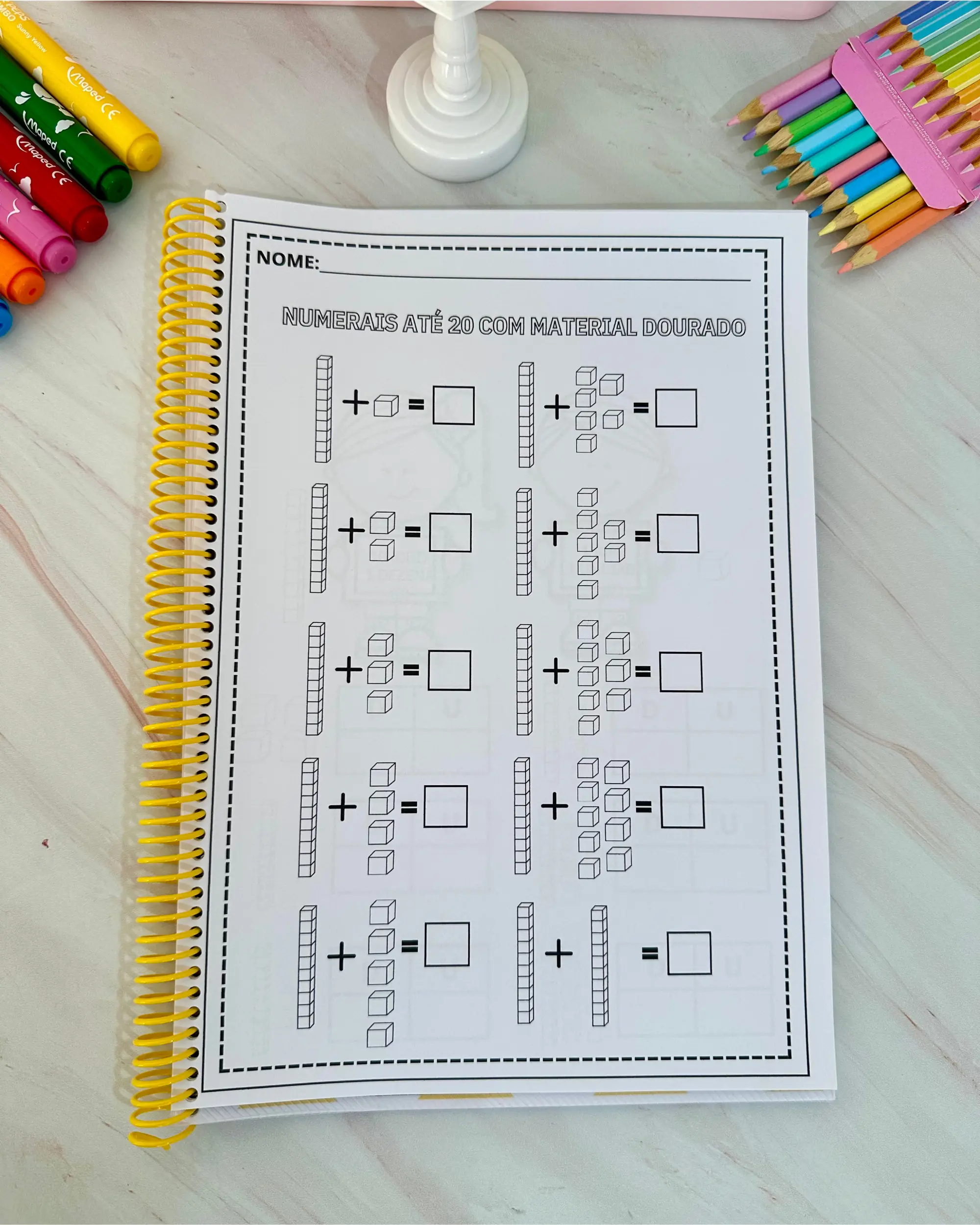 Apostila Numerais até 20 com Material Dourado, em pdf — amostra 3: Apostila de matemática com numerais de 1 a 20 e material…