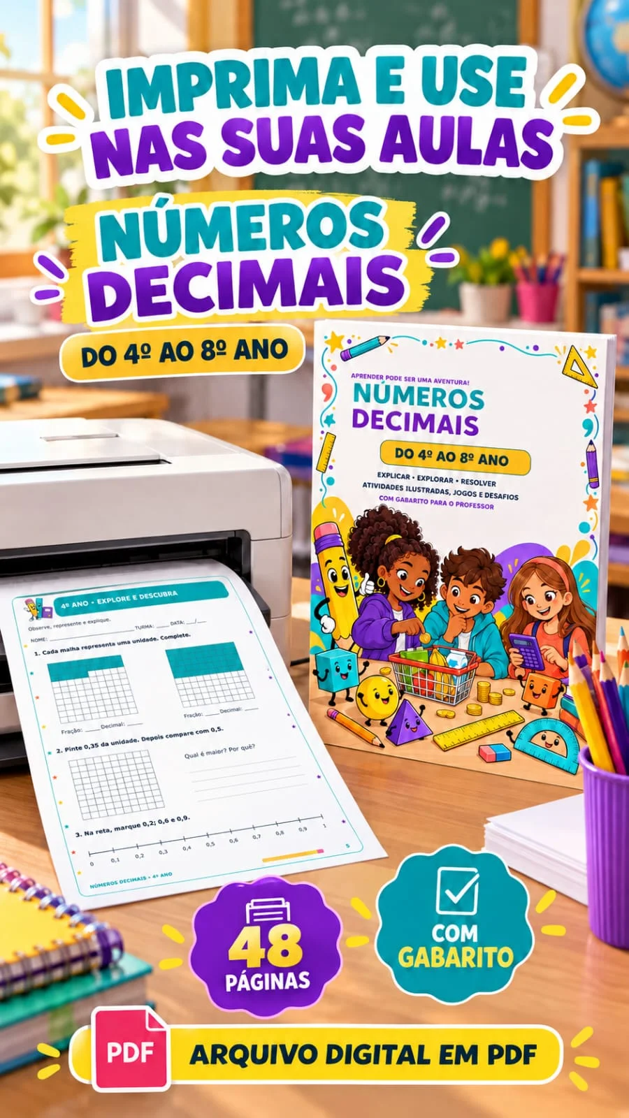 Apostila Números Decimais 4º ao 8º Ano BNCC PDF — amostra 4: Apostila de Números Decimais do 4º ao 8º ano com 48 páginas,…