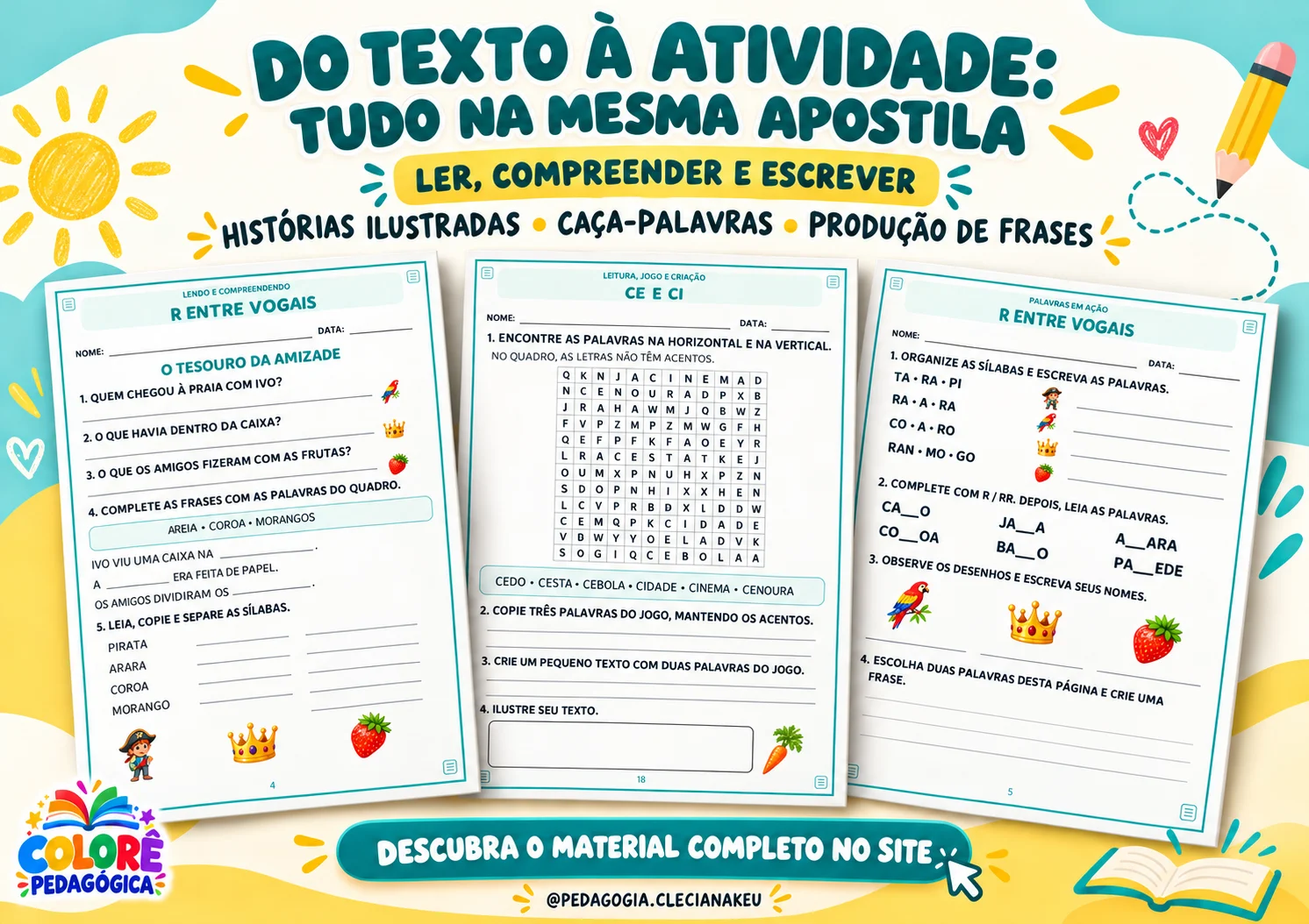 Apostila Sílabas Complexas — Leitura em Cores | Textos, Interpretação — amostra 2: Transforme o trabalho com sílabas…