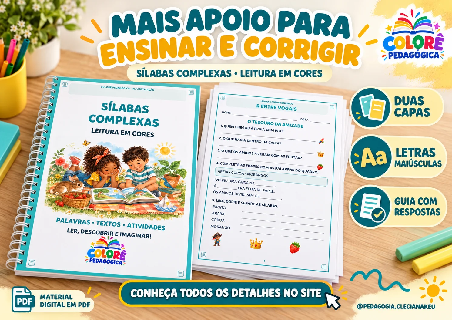 Apostila Sílabas Complexas — Leitura em Cores | Textos, Interpretação — amostra 3: Transforme o trabalho com sílabas…