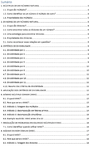 Apostila sobre MMC e MDC - EF II — amostra 2: Apostila completa com explicações, exemplos, exercicios e gabarito comentado