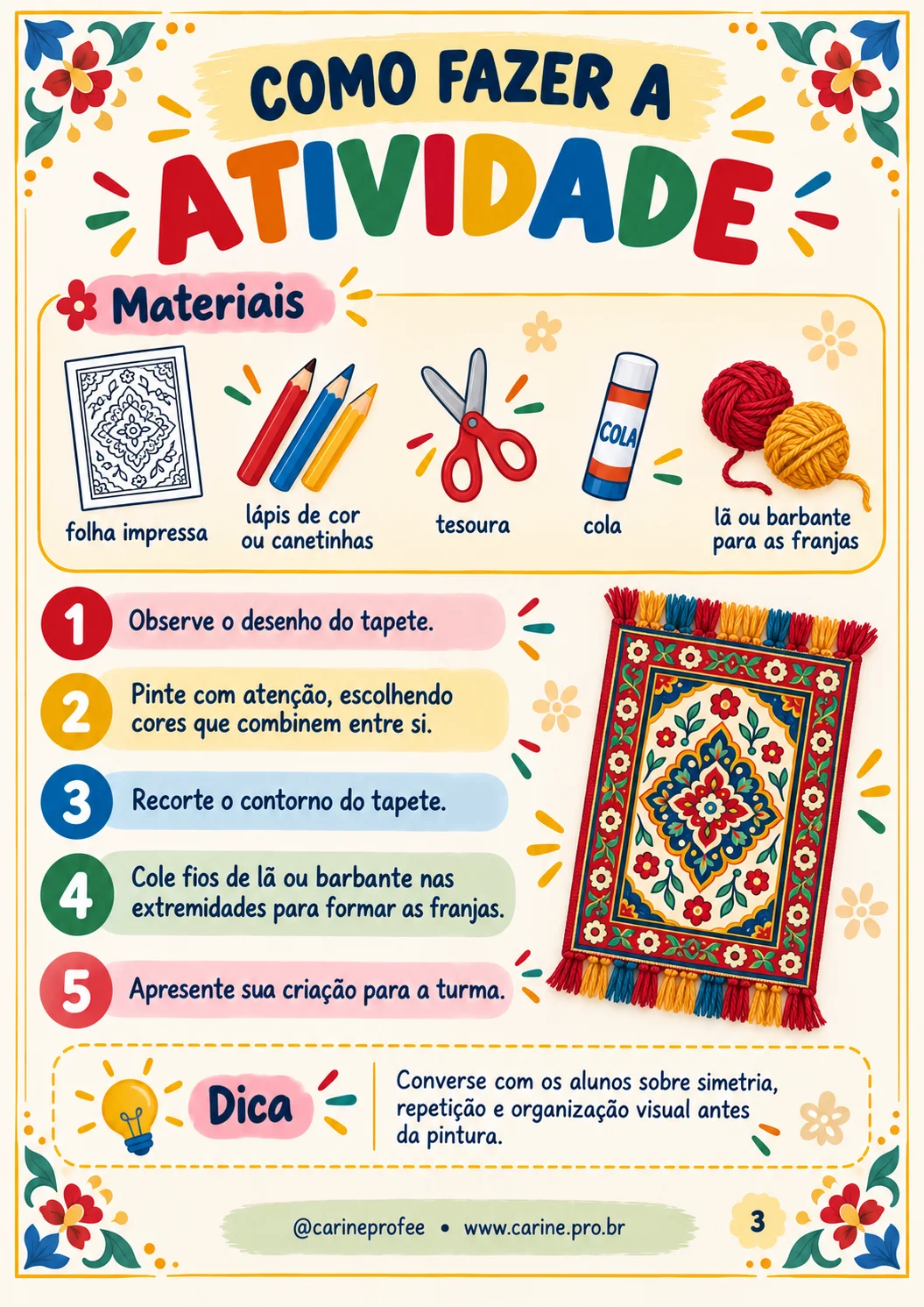 Apostila Tapete Persa, atividades com pintura e lã — amostra 1: Arte inspirada nos tapetes persas, trabalhando de forma…