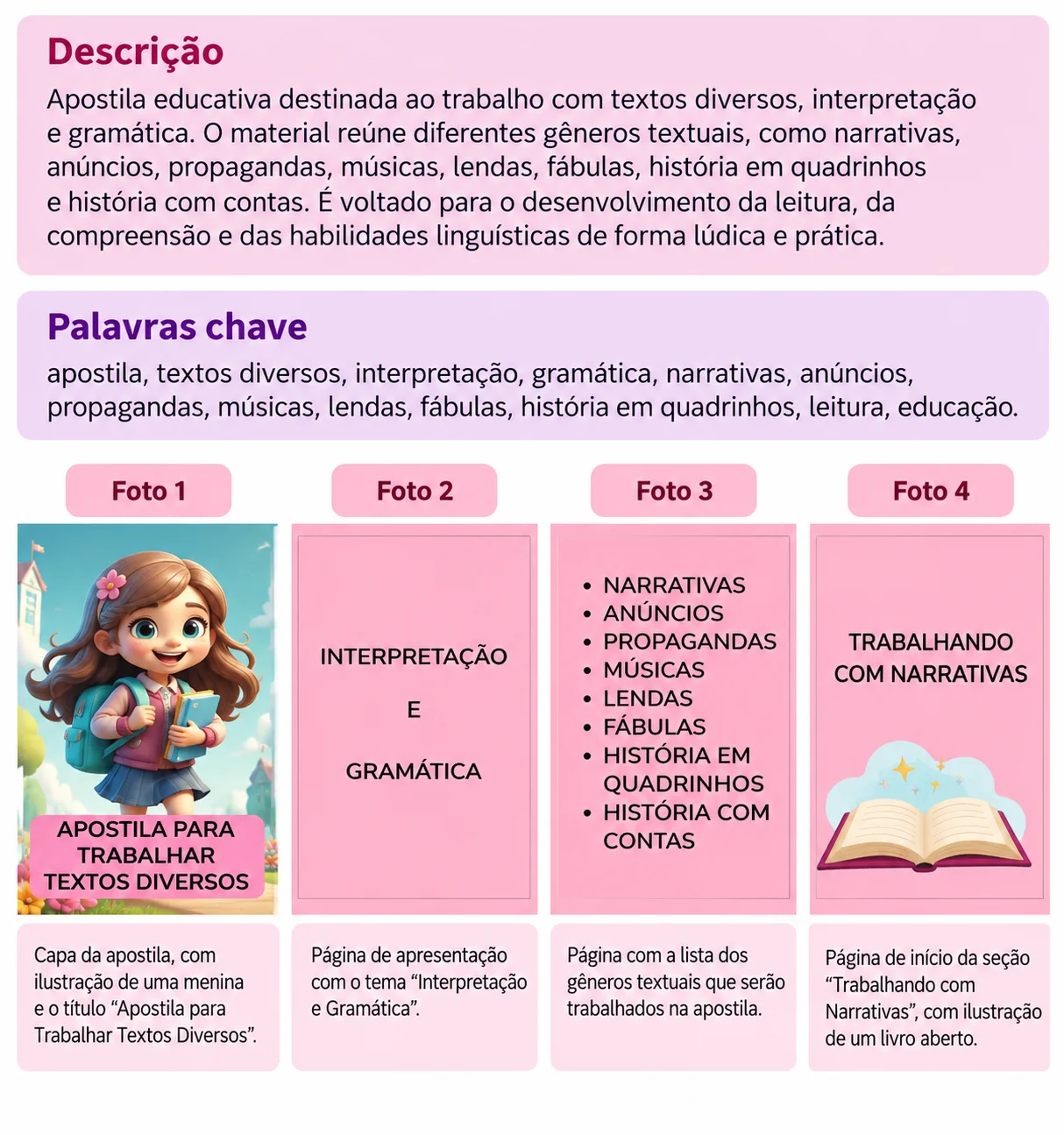 Apostila Textos Diversos – Interpretação e Gramática — amostra 2: Apostila completa para trabalhar leitura, interpretação…