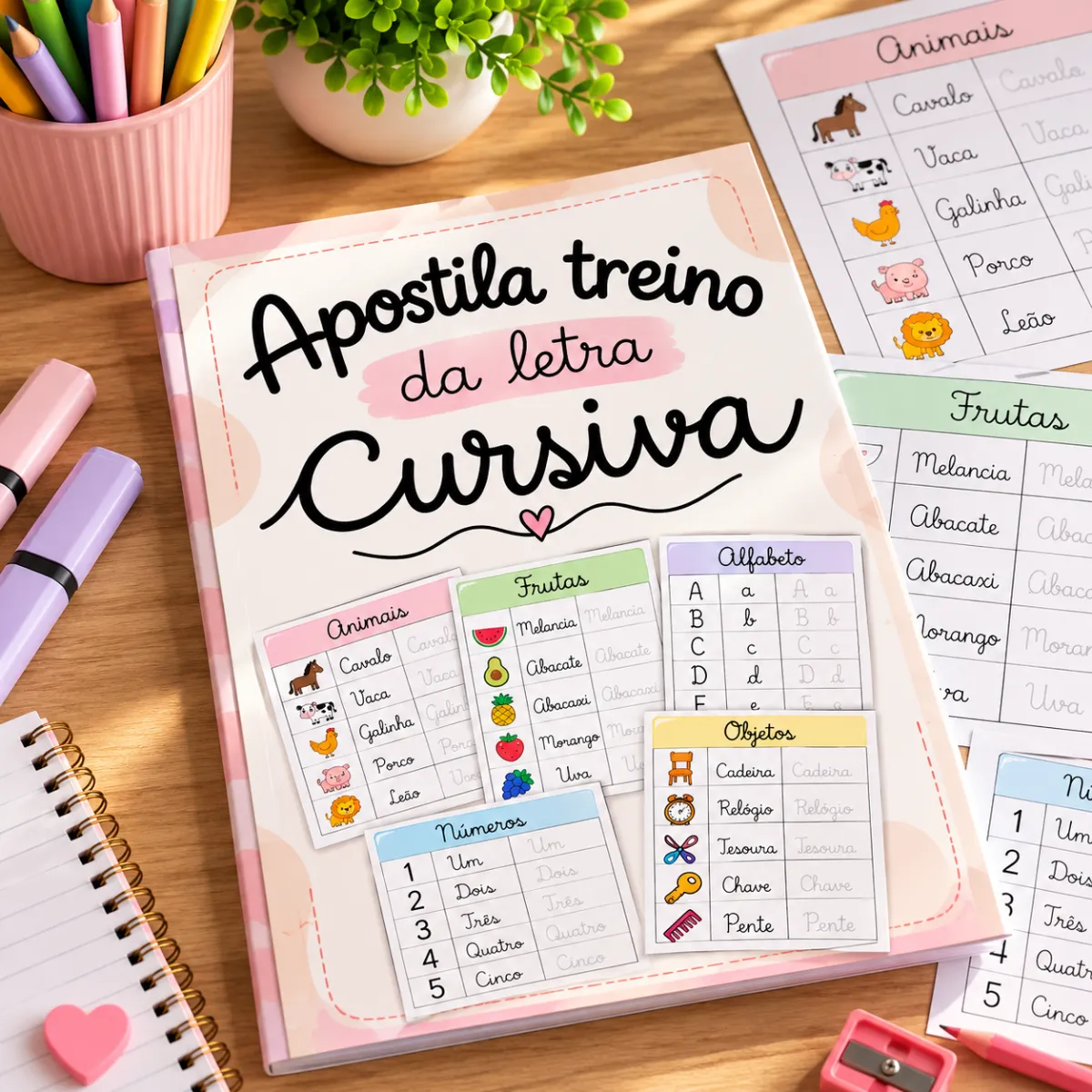 Apostila Treino da Letra Cursiva-Alfabetização — amostra 2: Apostila com 16 folhas para treino da letra cursiva, incluindo…