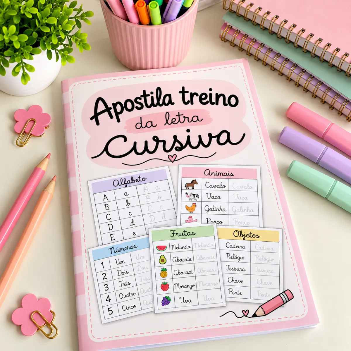 Apostila Treino da Letra Cursiva-Alfabetização — amostra 3: Apostila com 16 folhas para treino da letra cursiva, incluindo…