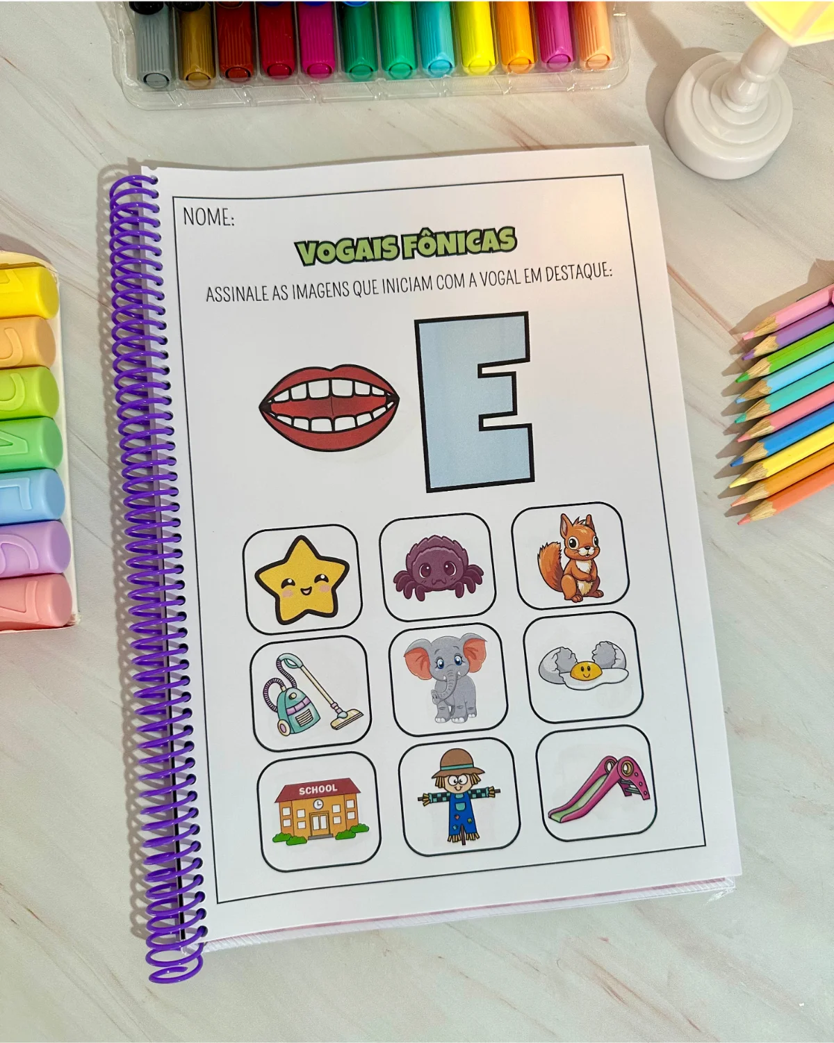 Apostila Vogais Fônicas — amostra 2: Material com 34 páginas para trabalhar os sons das vogais por meio de imagens e…